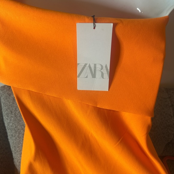 Zara Strapless Dress in Vibrant Orange - Picture 5 of 6